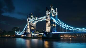 noche ver de torre puente. generativo ai foto