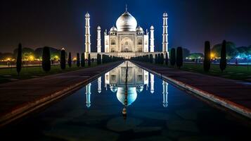 noche ver de el taj mahal. generativo ai foto