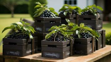 Freshly picked Jabuticaba fruit from garden placed in the boxes. Generative AI photo