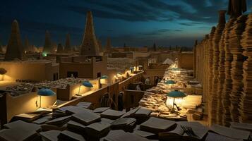 Night view of Timbuktu Manuscripts. Generative AI photo