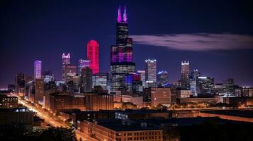 Night view of Willis Tower - formerly Sears Tower. Generative AI photo