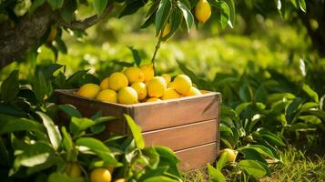 recién escogido canistel Fruta desde jardín metido en el cajas generativo ai foto