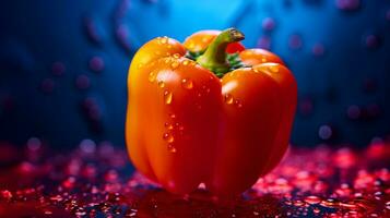 Photo of Bell pepper fruit half against a colorful abstract background. Generative AI