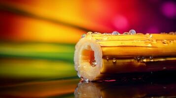 Photo of Sugarcane fruit half against a colorful abstract background. Generative AI