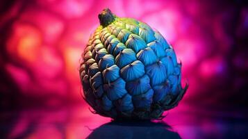 Photo of Sugar apple fruit half against a colorful abstract background. Generative AI