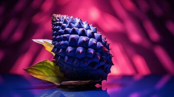 Photo of Sweetsop fruit half against a colorful abstract background. Generative AI