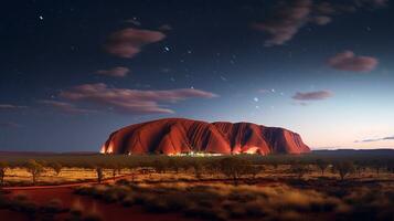 Night view of Uluru - Ayers Rock. Generative AI photo