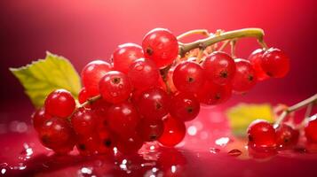 Photo of Red currant fruit half against a colorful abstract background. Generative AI