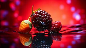 Photo of Salalberry fruit half against a colorful abstract background. Generative AI