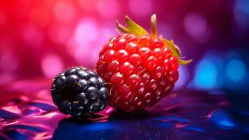 Photo of Salalberry fruit half against a colorful abstract background. Generative AI