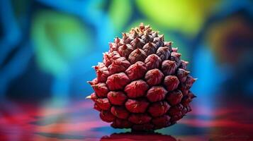 Photo of Sugar apple fruit half against a colorful abstract background. Generative AI