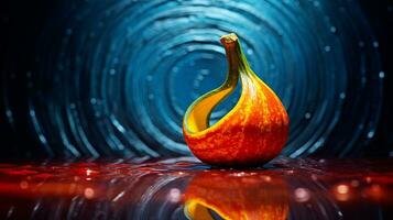 Photo of Squash fruit half against a colorful abstract background. Generative AI