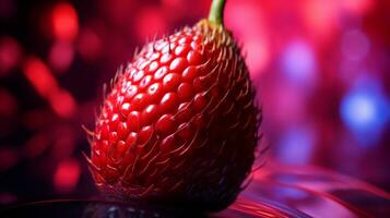 foto de rojo serpiente Fruta medio en contra un vistoso resumen antecedentes. generativo ai