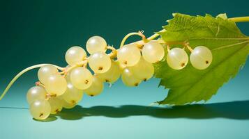 Photo of White currant fruit half against a colorful abstract background. Generative AI