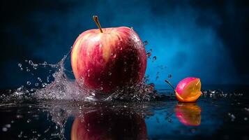 Photo of Rose water apple fruit half against a colorful abstract background. Generative AI