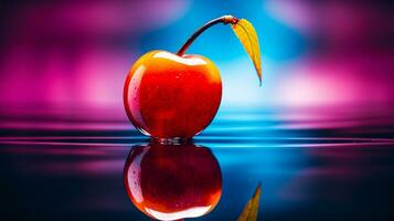 Photo of Surinam cherry fruit half against a colorful abstract background. Generative AI