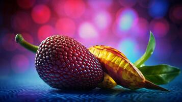 Photo of Snake fruit half against a colorful abstract background. Generative AI