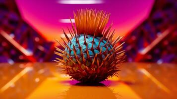 Photo of Thistle fruit half against a colorful abstract background. Generative AI