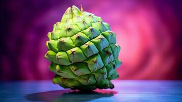 Photo of Sugar apple fruit half against a colorful abstract background. Generative AI