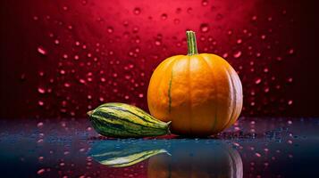 Photo of Squash fruit half against a colorful abstract background. Generative AI