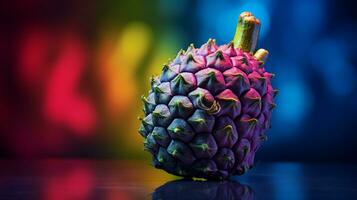 Photo of Sugar apple fruit half against a colorful abstract background. Generative AI