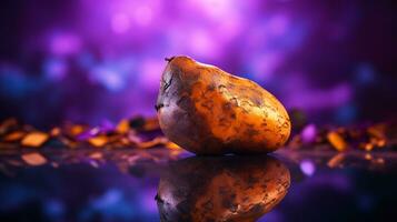 Photo of Sweet potato fruit half against a colorful abstract background. Generative AI