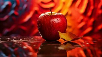 Photo of Mabolo velvet apple fruit half against a colorful abstract background. Generative AI