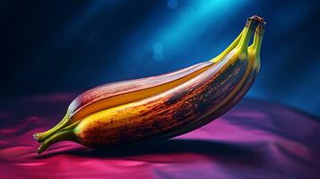 Photo of Plantain fruit half against a colorful abstract background. Generative AI