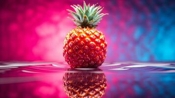 Photo of Pineberry fruit half against a colorful abstract background. Generative AI