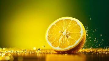 foto de limón Fruta medio en contra un vistoso resumen antecedentes. generativo ai