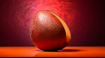 Photo of Mamey sapote fruit half against a colorful abstract background. Generative AI