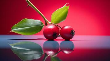 foto de arándano rojo Fruta medio en contra un vistoso resumen antecedentes. generativo ai