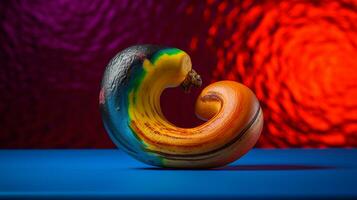 Photo of Cashew fruit half against a colorful abstract background. Generative AI