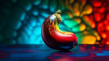 Photo of Cashew fruit half against a colorful abstract background. Generative AI