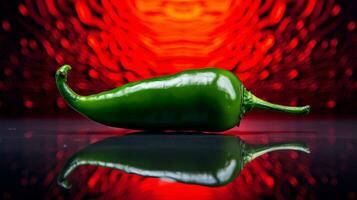 Photo of chilli pepper fruit half against a colorful abstract background. Generative AI