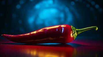 Photo of chilli pepper fruit half against a colorful abstract background. Generative AI