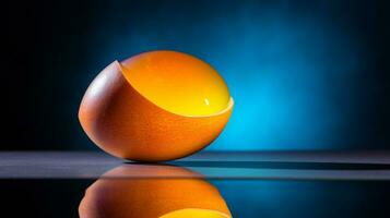 Photo of Egg fruit half against a colorful abstract background. Generative AI