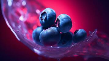 Photo of Blueberry fruit half against a colorful abstract background. Generative AI