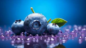 Photo of Blueberry fruit half against a colorful abstract background. Generative AI