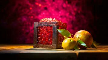 Photo of Caja fruit half against a colorful abstract background. Generative AI