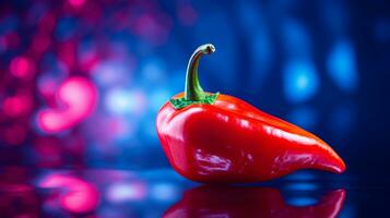 Photo of chilli pepper fruit half against a colorful abstract background. Generative AI