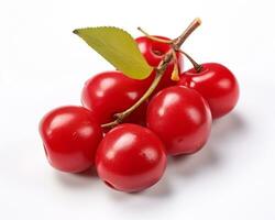 Photo of Barbados cherry isolated on white background. Generative AI