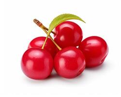 Photo of Barbados cherry isolated on white background. Generative AI