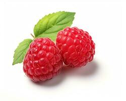 Photo of Red raspberry isolated on white background. Generative AI