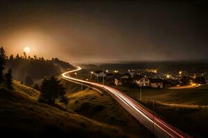 a long exposure photo of a highway at night. AI-Generated