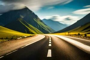 un la carretera en el montañas con montañas en el antecedentes. generado por ai foto