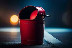 a red bucket with a lid on it. AI-Generated photo
