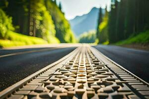 a road with a train track in the middle. AI-Generated photo