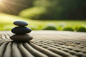zen stones stacked on top of each other in the sun. AI-Generated photo