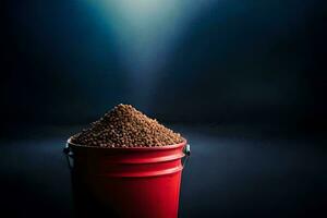 a red bucket filled with a brown substance. AI-Generated photo